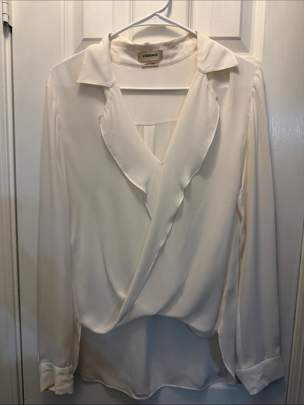 L'AGENCE Ivory Draped Wrap Blouse